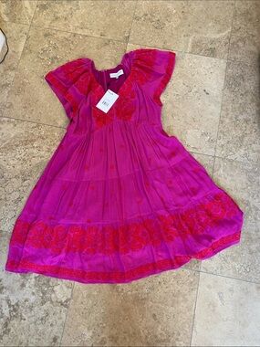 Hale Bob Pink and Red Embroidered Midi Dress